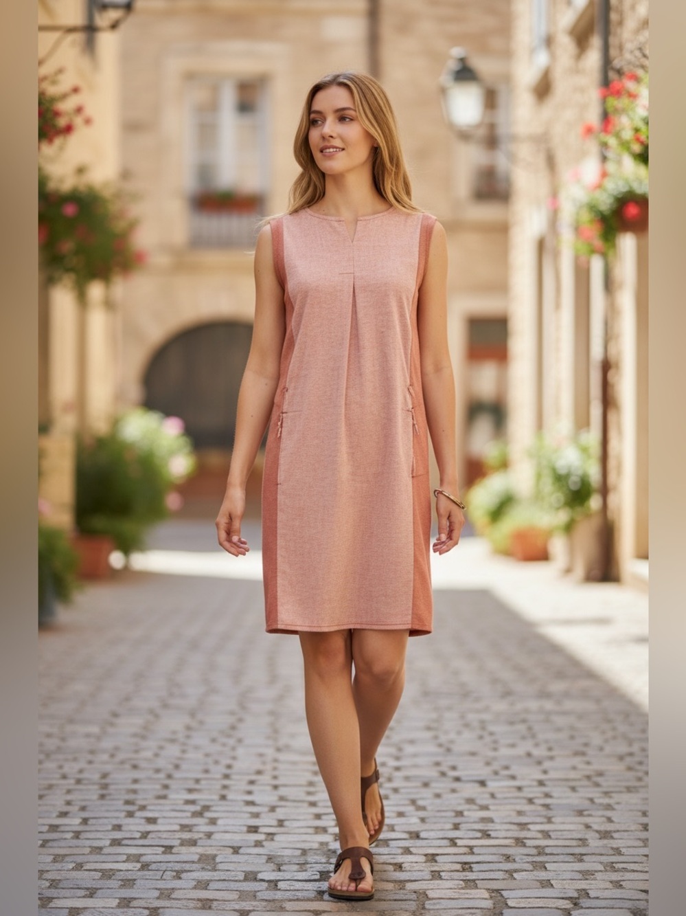 Royal Robbins Terracotta Textured Sleeveless Knee Dress Hemp Travel Preppy L